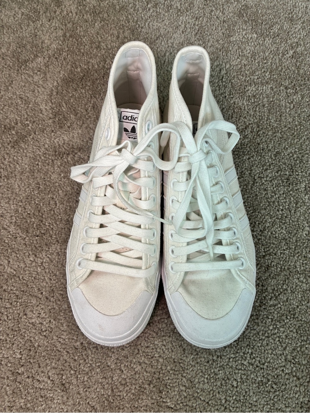 Adidas Nizza White Canvas High Mid-Top Platform Lift Sneakers